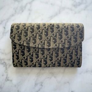 Vintage Christian Dior Oblique Trotter Monogram Canvas Clutch Bag Grey